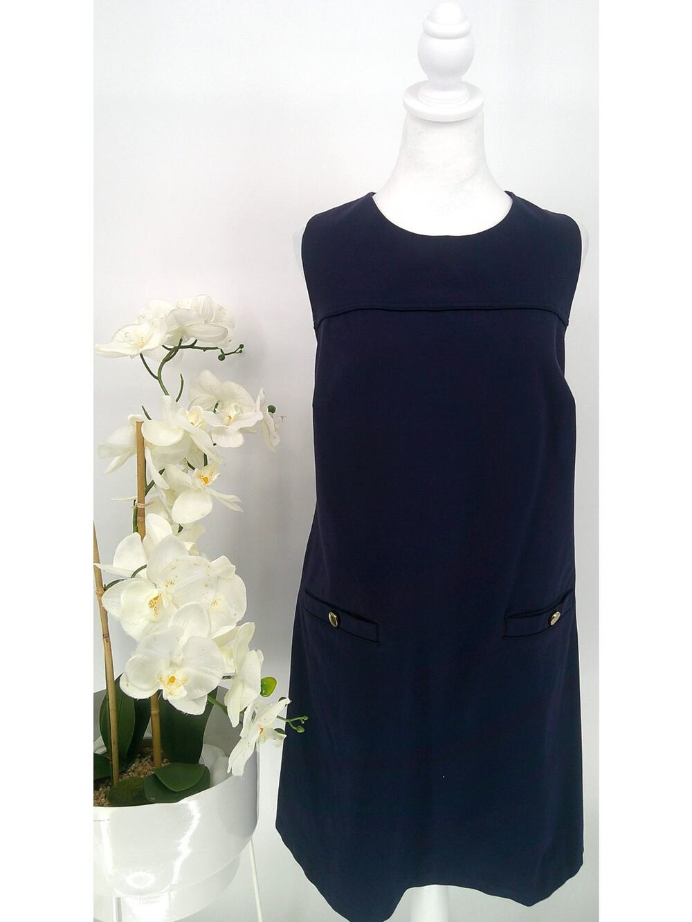 Eloquii Womens Navy Blue Knit Zip Sleeveless Stretch Work Sheath Dress Size 16